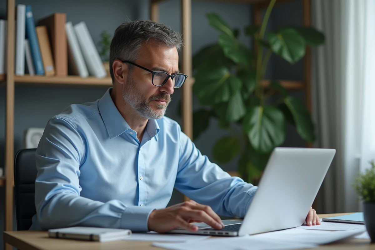 Homme d age travaillant sur un ordinateur dans un bureau