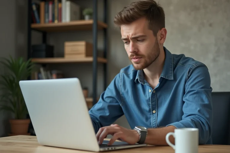 Jeune homme concentré sur son ordinateur dans un bureau moderne