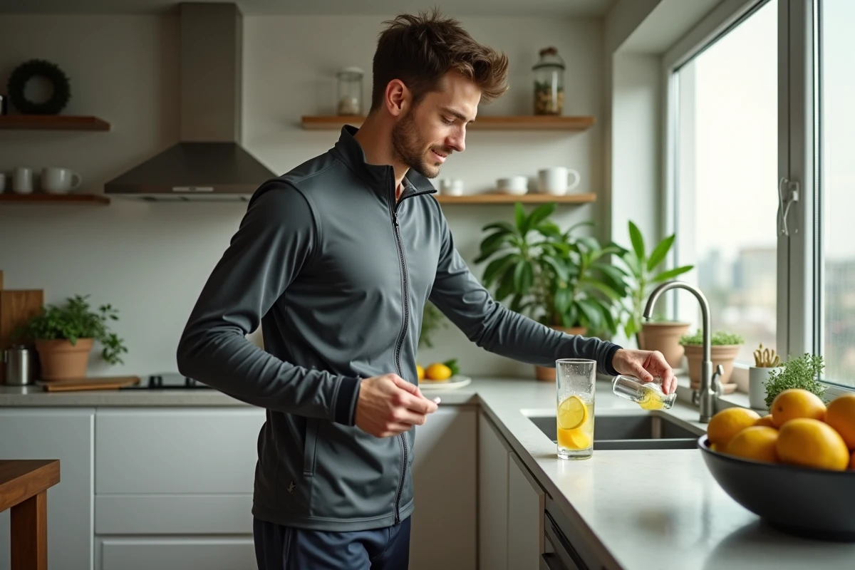 Jeune homme versant de l